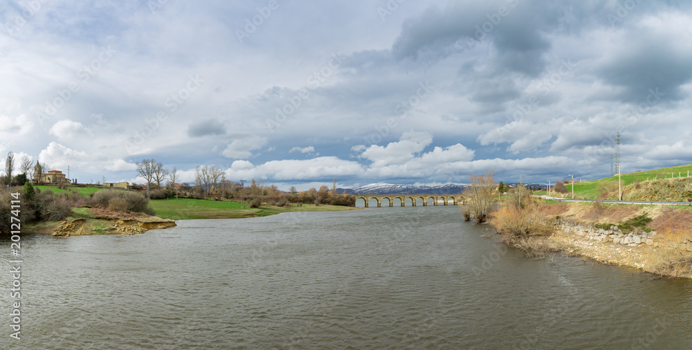 The railway bridge over the Arija reservoir, Burgos, Spain The railway bridge over the Arija reservoir, Burgos, Spain