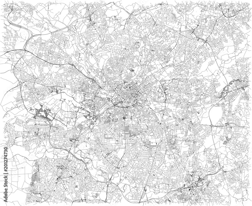 Cartina di Manchester, vista satellitare, città, Regno Unito, Inghilterra. Stradario della città