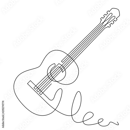 continuous line drawing of acoustic guitar vector. Musical instrument for decoration, design, invitation jazz festival, music shop.