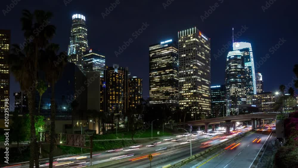 Downtown Los Angeles Skyline at Night Timelapse