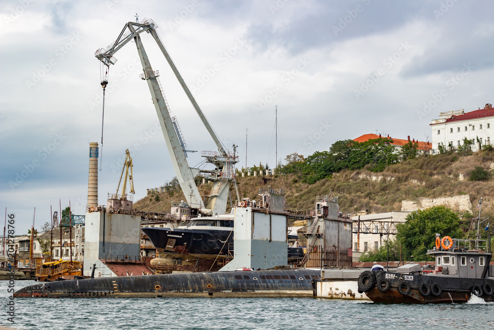 Fototapeta premium Submarines in Sevastopol Bay, Crimea 