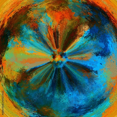 Abstract watercolor texture background. Orange and blue grunge creative artwork. Fantasy eye painting art.