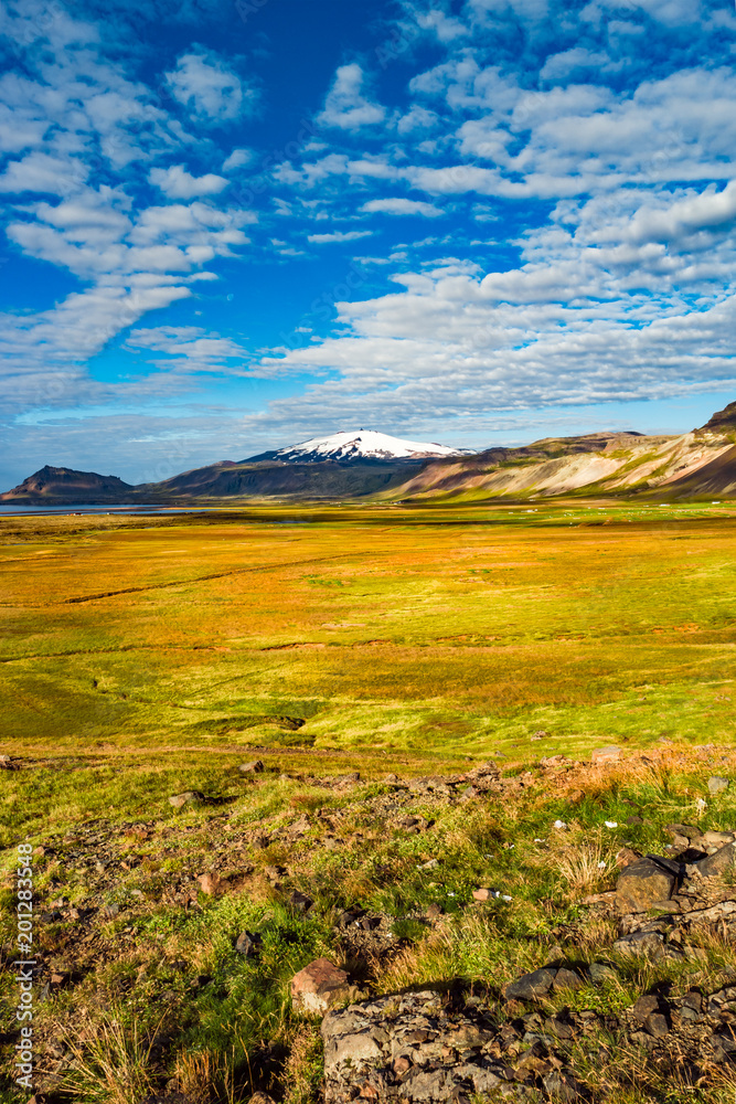 Panoramic view of beautiful colorful Icelandic landscape, Iceland
