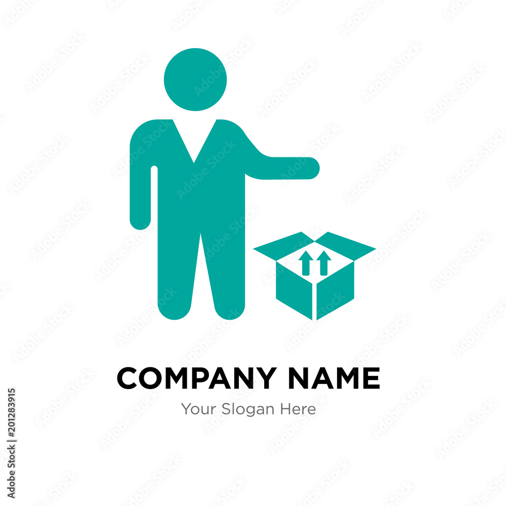 Person standing beside a delivery box company logo design template