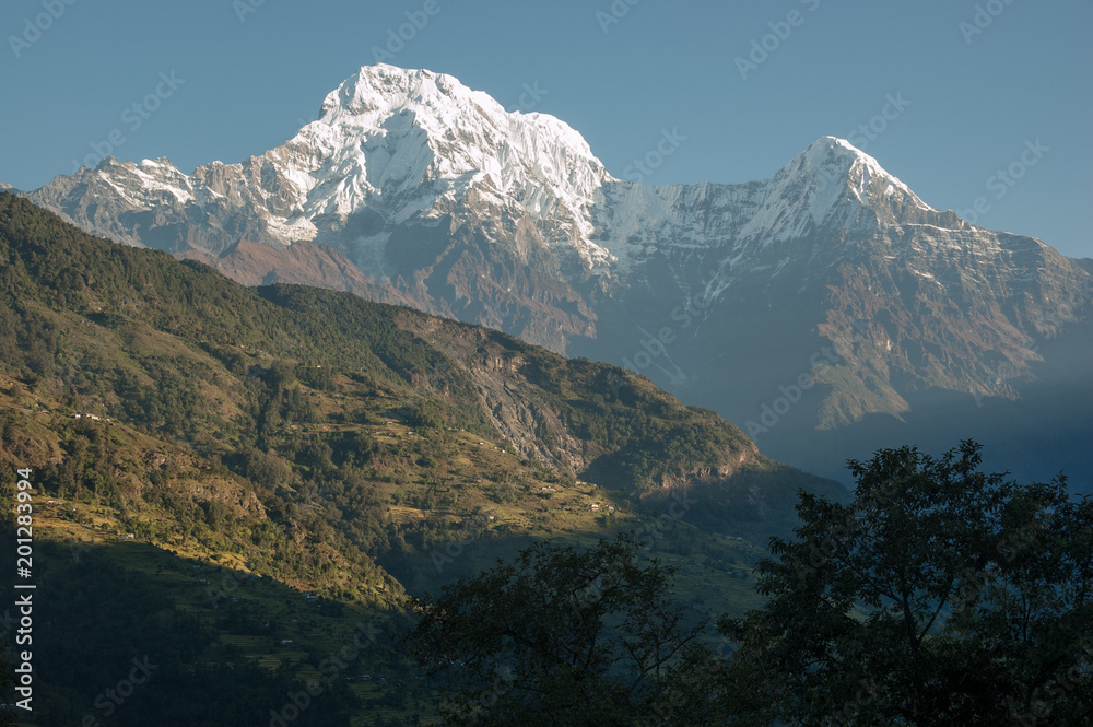 Snow-capped Annapurna Mountains from the South, Chainabatthi, Nepal