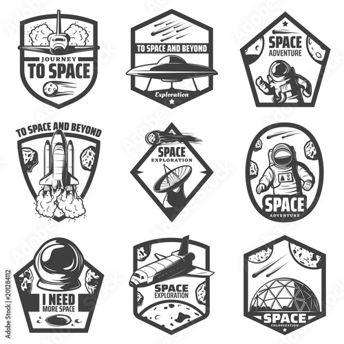 Vintage Monochrome Space Labels Set