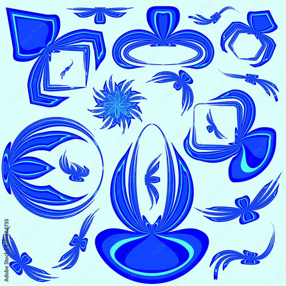 Naklejka premium Vector set of blue frames from bows for text design or ads for beauty salons.