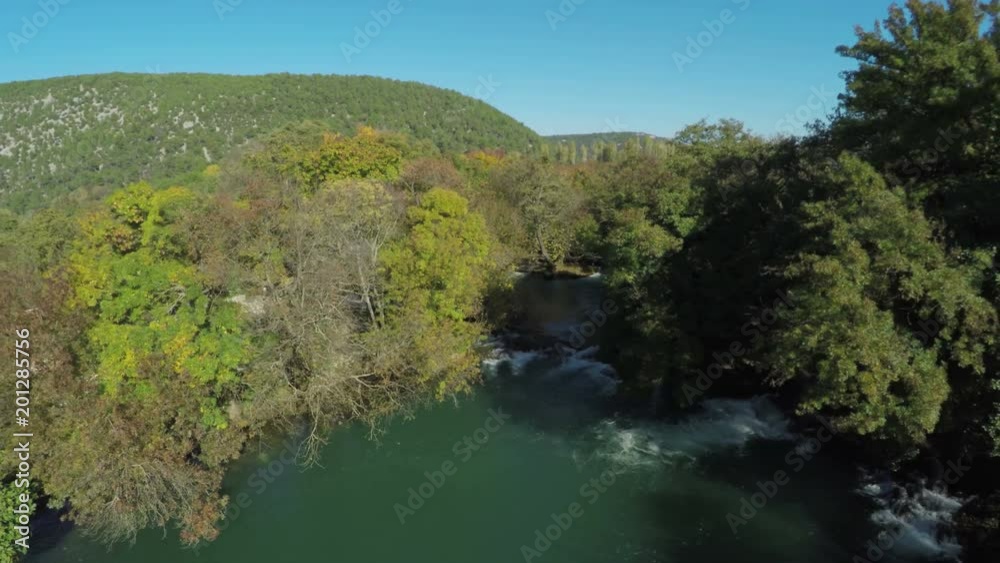 Aerial shot of Krka River and forest Aerial shot of Krka River and forest