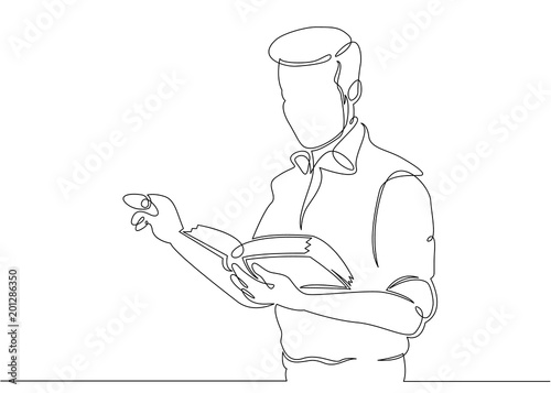 Continuous single drawn one line teacher with textbook
