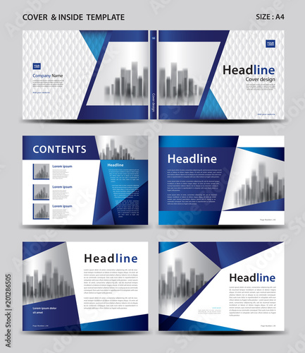 Blue Cover design and inside template for magazine, ads, presentation, annual report, book, leaflet, poster, catalog, printing media, newsletter, business brochure flyer, Horizontal layout vector. A4