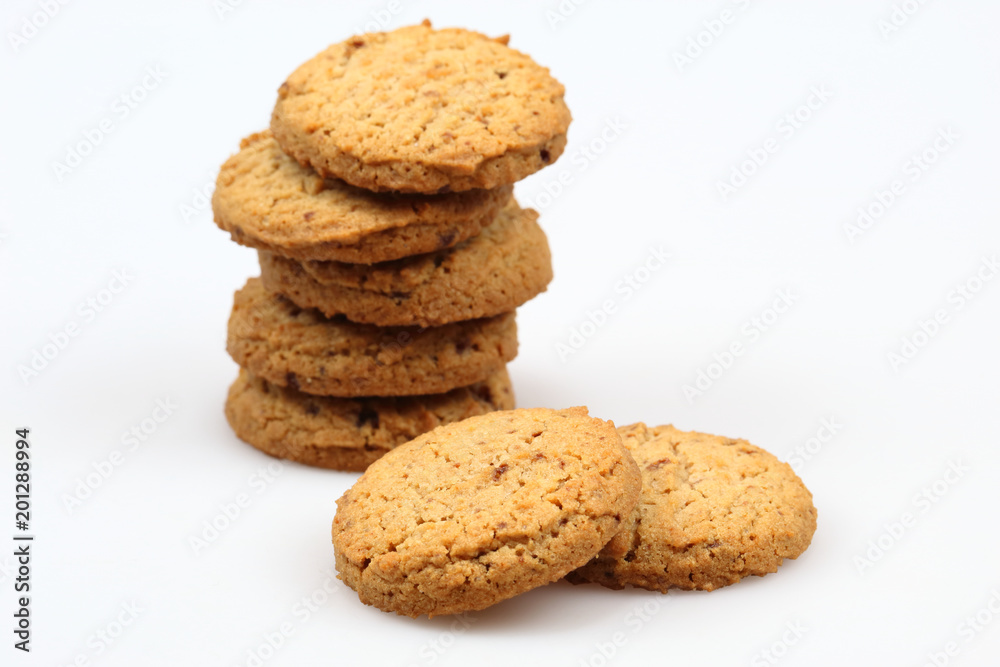 Chocolate chip cookies isolated on white background. Sweet biscuits. Chocolate chip cookies isolated on white background. Sweet biscuits.