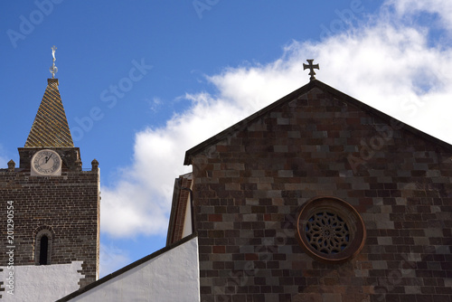 Cathedral of our Lady of the Assumption called the Se in the Main Shopping Street in Funchal Madeira Portugal. The angels are Christmas decorations
 photo