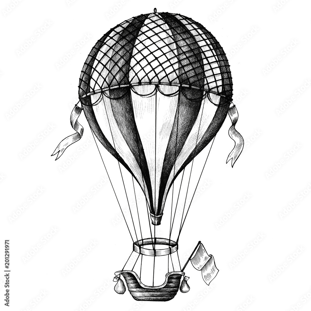 Naklejka premium Hot air balloon vintage style illustration