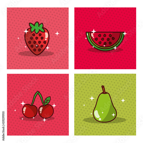 fruits set fresh delicious dieting healthy vector illustration