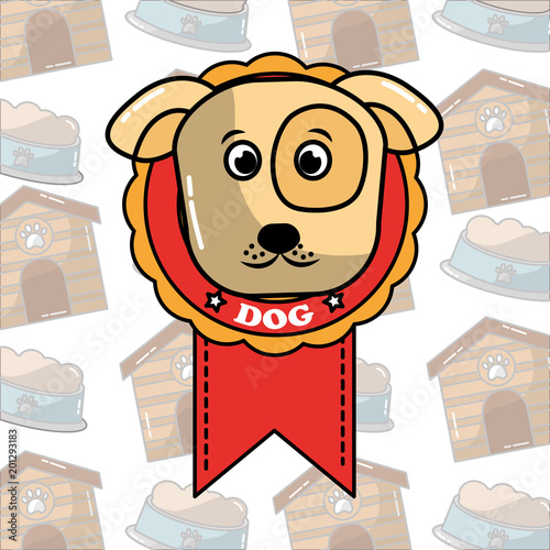 cute face dog in rosette medal prize vector illustration