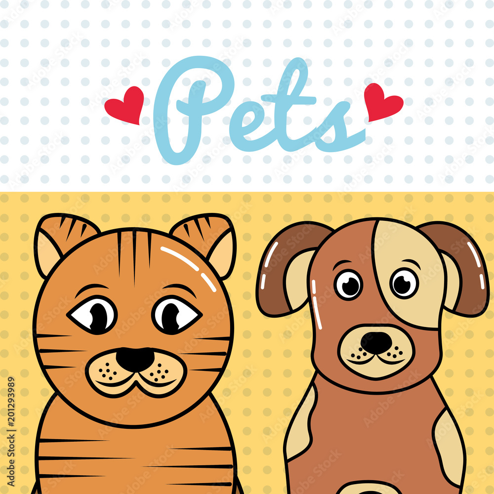 Obraz premium dog and cat pets portrait cartoon best friends poster vector illustration