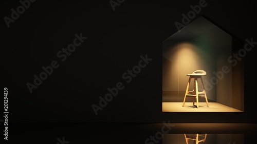 Furniture shop 3d rendering black background - Triangle space minimal japanese  © Jitakorn