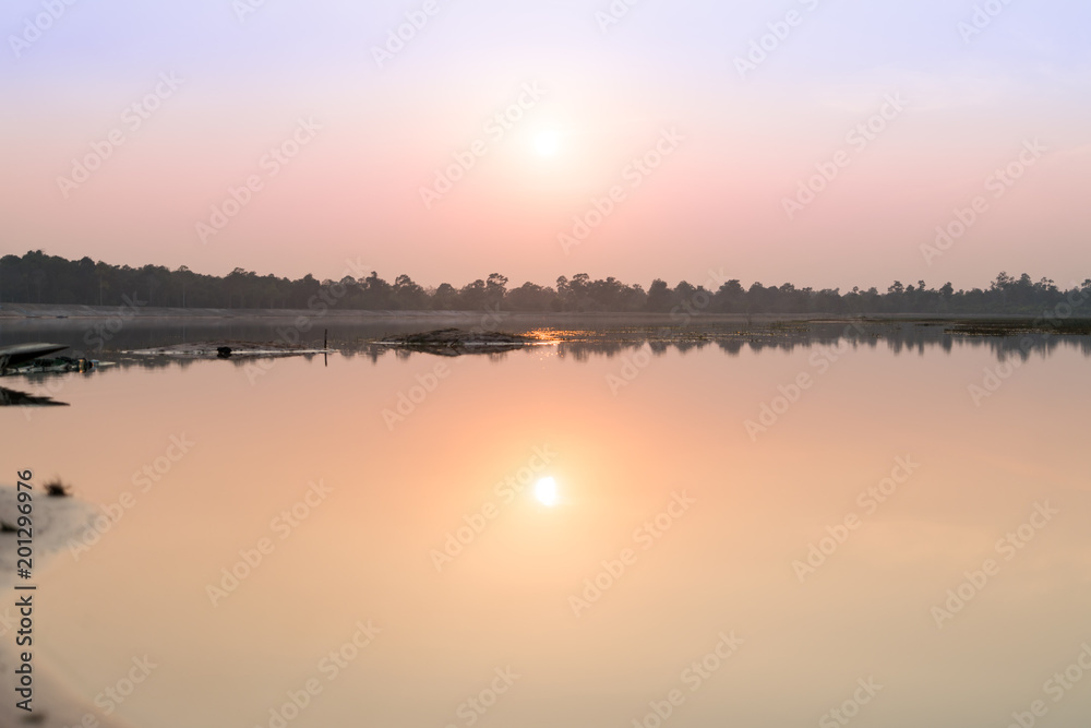 landscape sunset on the riverside, Roi Et, Thailand