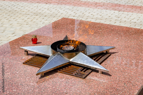 VORSINO, KALUGA REGION, RUSSIA - JULY 2017: Memorial of the Great Patriotic War 1941-1945 and Eternal Flame in the village of Vorsino photo