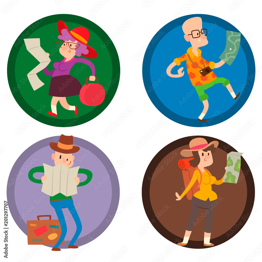 Traveler people searching right direction on map vector traveling freedom and active character lifestyle concept illustration.