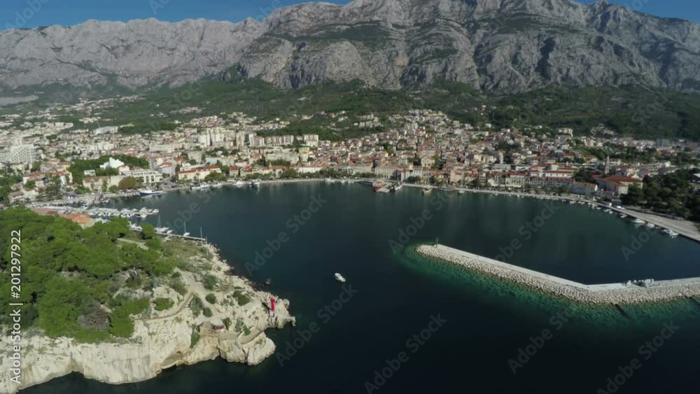 Makarska seaport aerial view