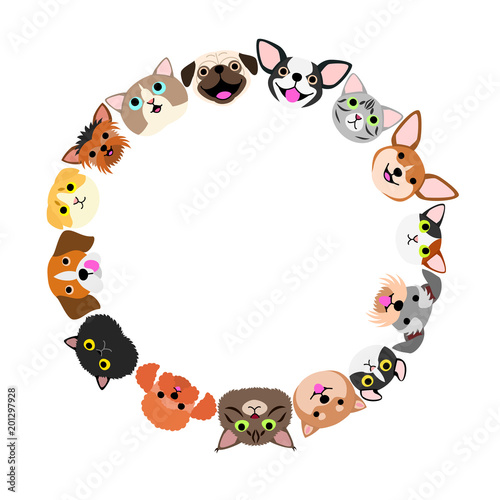 dogs and cats face circle