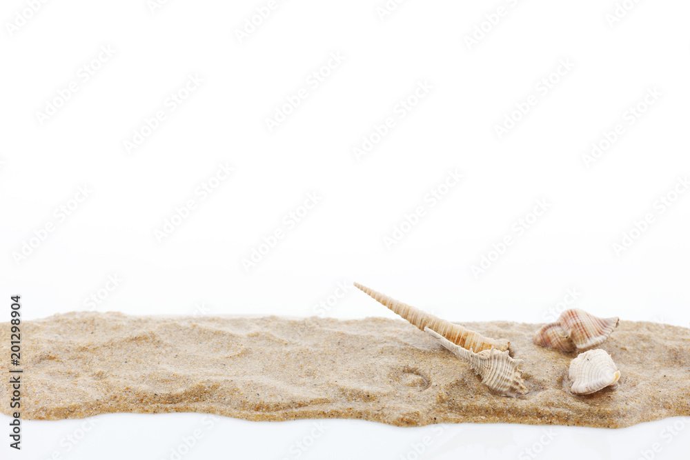 Fototapeta premium Pile of sand and shell isolated on white background.
