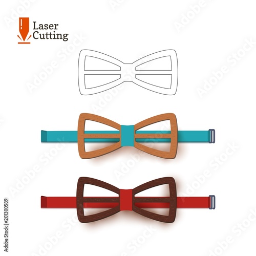 Laser cut bow-tie template. Vector silhouette for cutting a bow tie on a lathe made of wood, metal, plastic. The idea of design of a stylish accessory