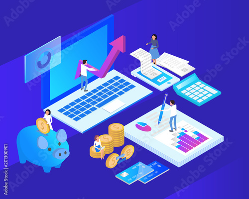 accountant working space, isometric