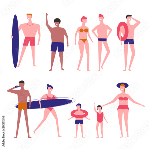 People at beach vector flat isolated icons photo