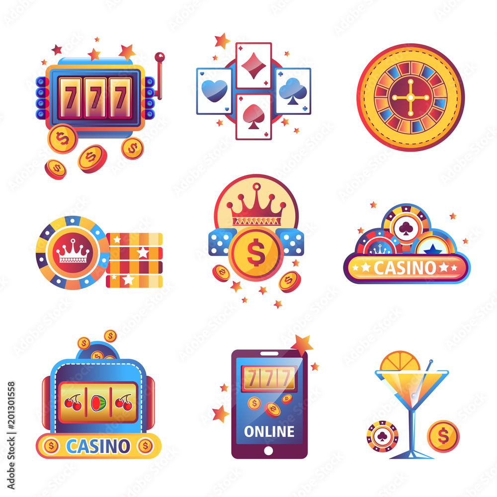 Casino poker gambling game vector icons Casino poker gambling game vector icons