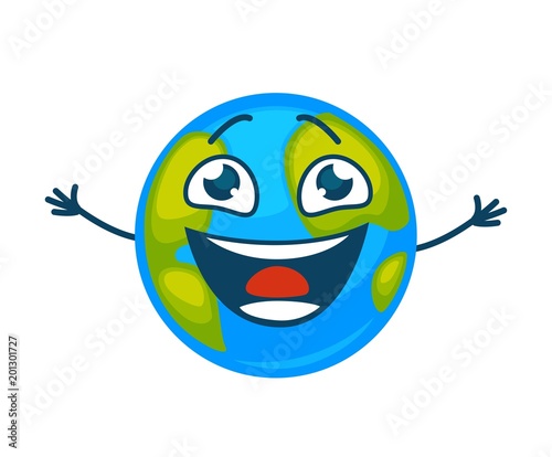 Earth planet laughing vector cartoon character