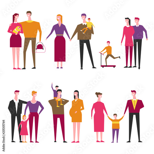 Family with kids cartoon vector parents and children