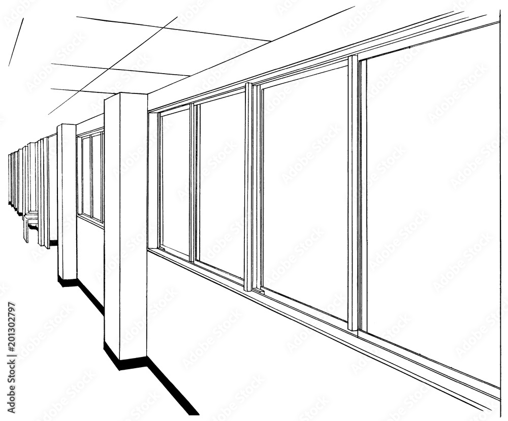 漫画風ペン画イラスト 学校 廊下 Stock Illustration Adobe Stock