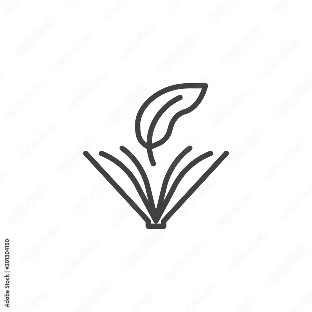 Opened book with ink feather outline icon. linear style sign for mobile concept and web design. Book write simple line vector icon. Copyright Symbol, logo illustration. Pixel perfect vector graphics