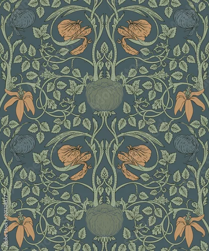 Obraz Kwiatowy wzór vintage dla retro tapety. Zaczarowane Vintage Kwiaty. Inspirowany ruchem Arts and Crafts.