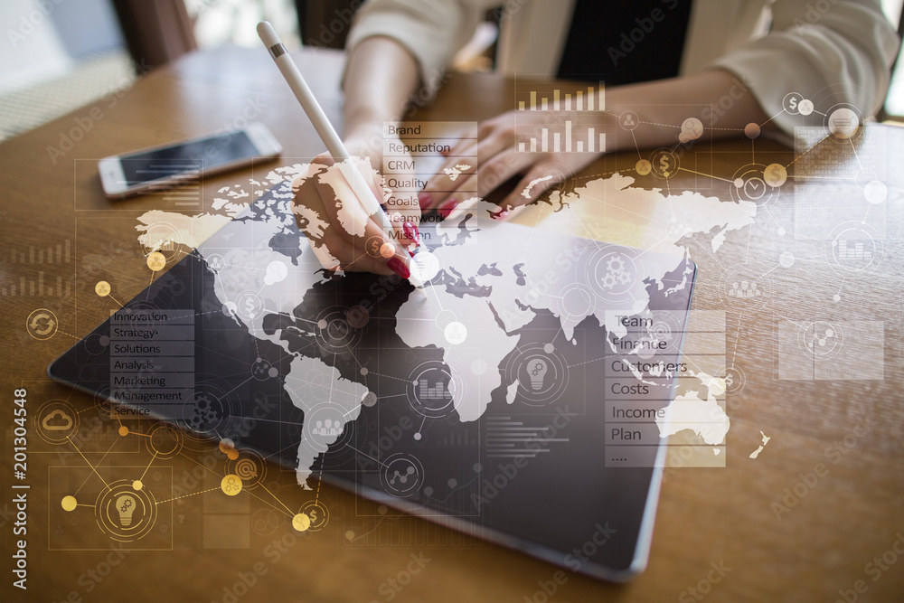 Fototapeta premium Business concept background. Virtual screen with empty space for text. Internet and technology.