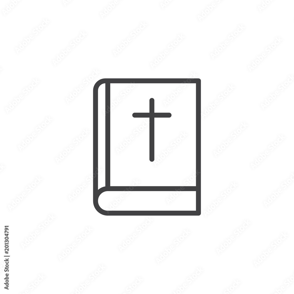 Bible book with cross outline icon. linear style sign for mobile concept and web design. Holy book simple line vector icon. Symbol, logo illustration. Pixel perfect vector graphics Bible book with cross outline icon. linear style sign for mobile concept and web design. Holy book simple line vector icon. Symbol, logo illustration. Pixel perfect vector graphics