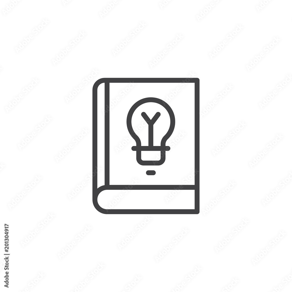Book with light bulb outline icon. linear style sign for mobile concept and web design. Education simple line vector icon. Idea symbol, logo illustration. Pixel perfect vector graphics Book with light bulb outline icon. linear style sign for mobile concept and web design. Education simple line vector icon. Idea symbol, logo illustration. Pixel perfect vector graphics