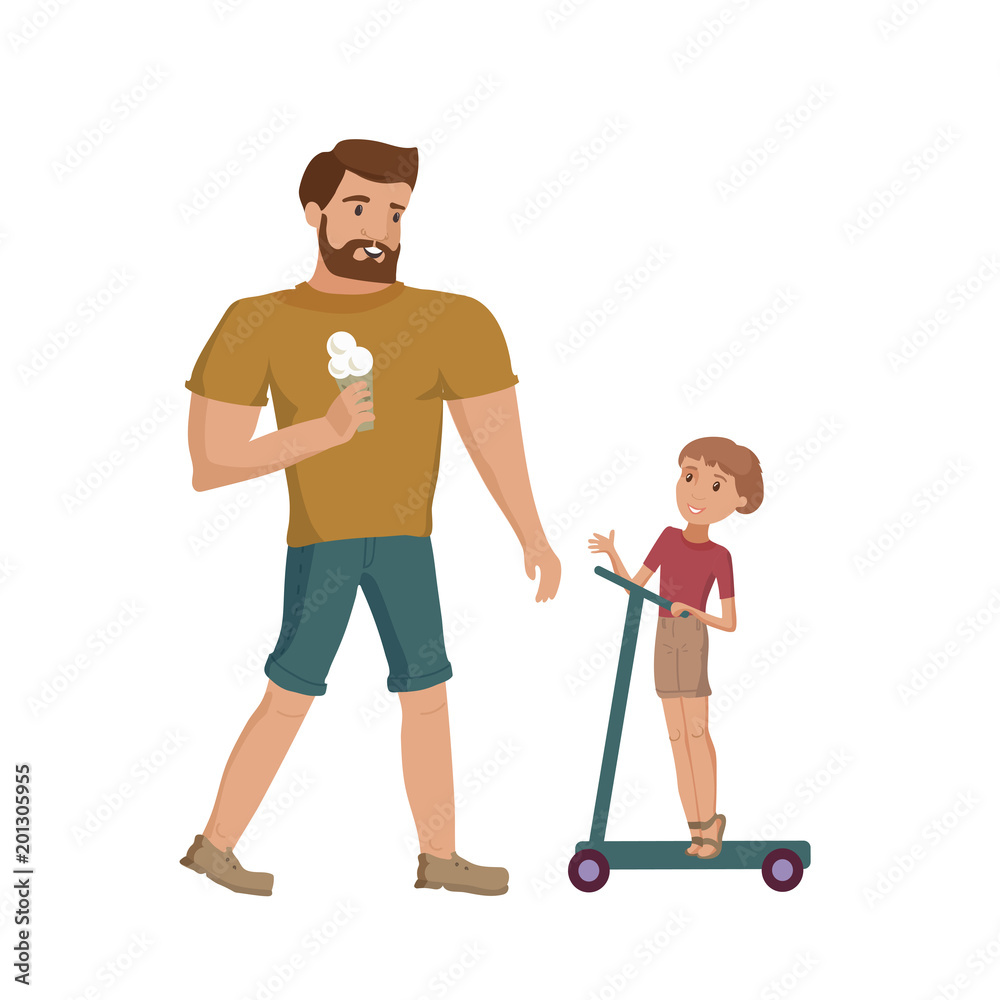 Father and son walking at the park vector