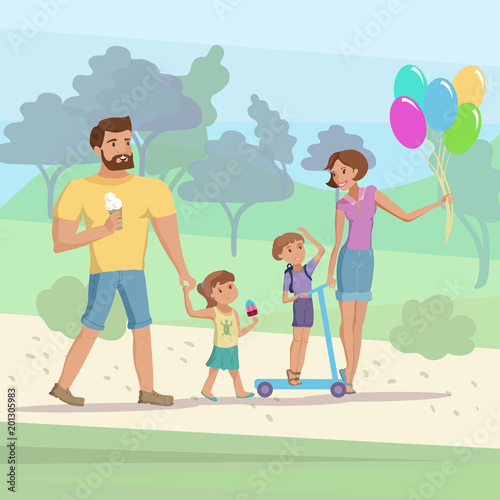 Family walking at the park vector