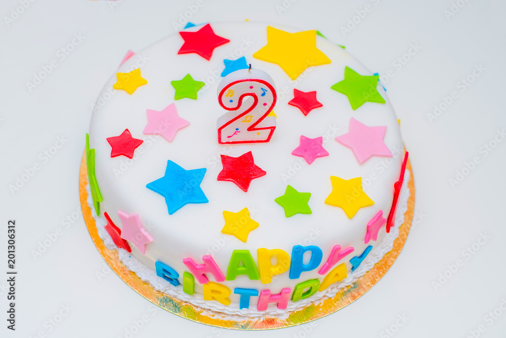 Beautiful Big Cake. Birthday Cake on Color Background Stock Image - Image  of fruit, snack: 73734641