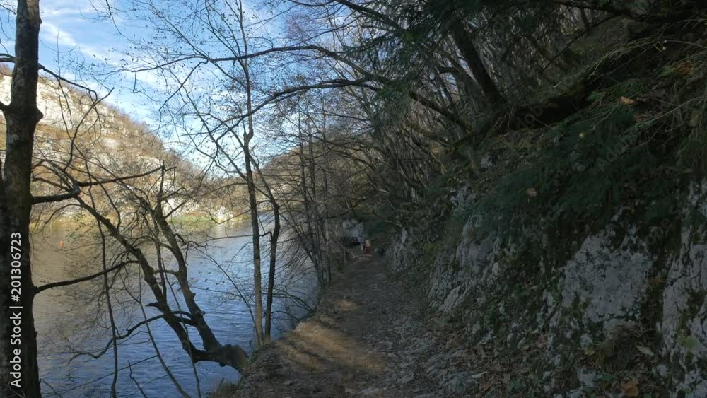 Path along the lake shore in Plitvice Park Path along the lake shore in Plitvice Park