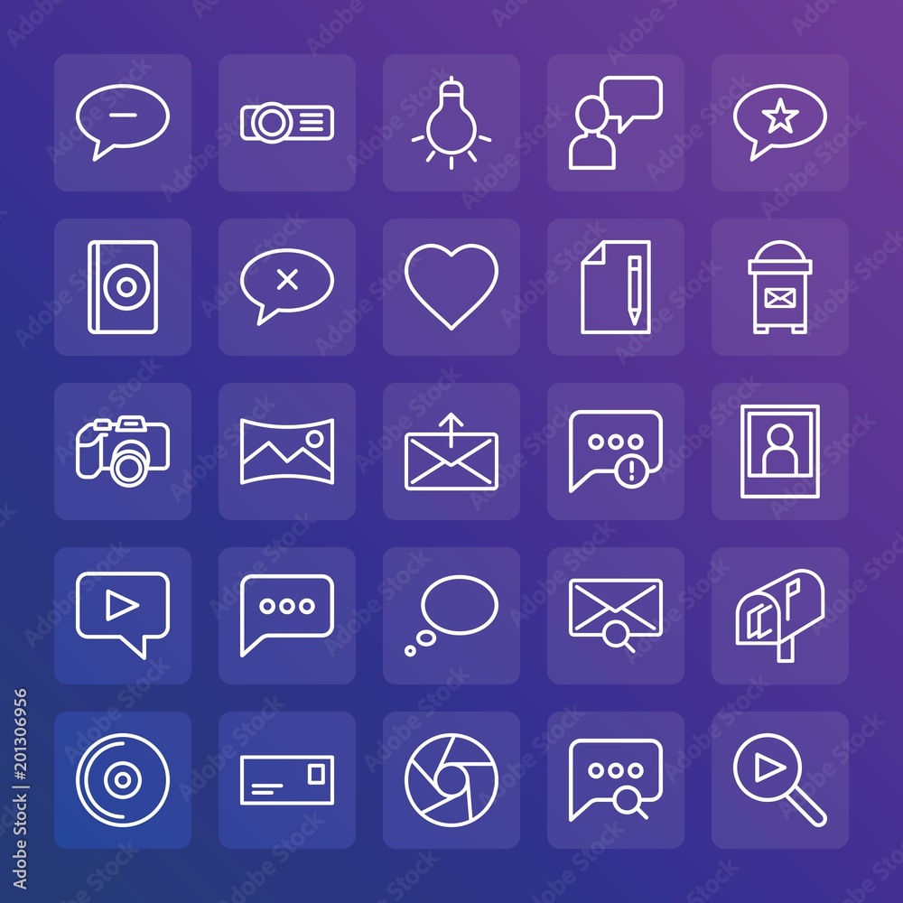 Modern Simple Set of chat and messenger, video, photos, email Vector outline Icons. ..Contains such Icons as background, lightbulb and more on gradient background. Fully Editable. Pixel Perfect. Modern Simple Set of chat and messenger, video, photos, email Vector outline Icons. ..Contains such Icons as background, lightbulb and more on gradient background. Fully Editable. Pixel Perfect.
