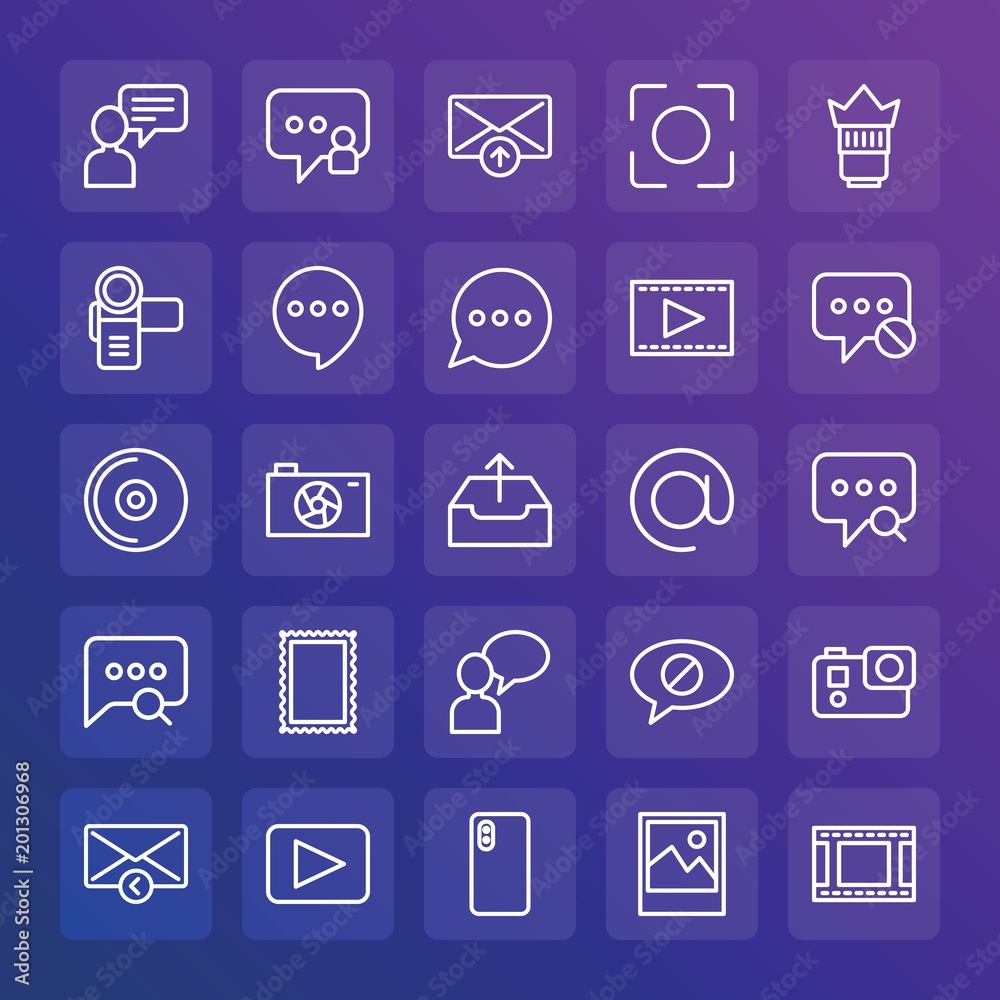 Modern Simple Set of chat and messenger, video, photos, email Vector outline Icons. ..Contains such Icons as background, vector, note and more on gradient background. Fully Editable. Pixel Perfect. Modern Simple Set of chat and messenger, video, photos, email Vector outline Icons. ..Contains such Icons as background, vector, note and more on gradient background. Fully Editable. Pixel Perfect.