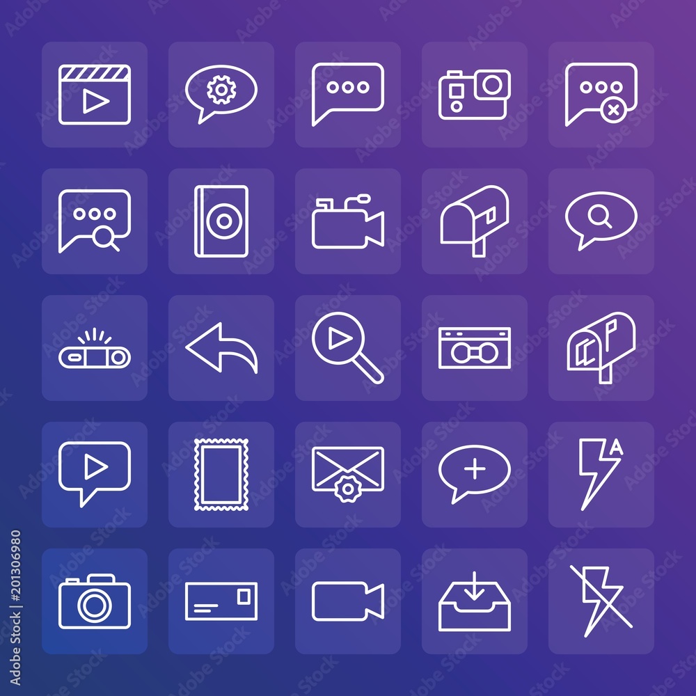 Modern Simple Set of chat and messenger, video, photos, email Vector outline Icons. ..Contains such Icons as message, video, film and more on gradient background. Fully Editable. Pixel Perfect. Modern Simple Set of chat and messenger, video, photos, email Vector outline Icons. ..Contains such Icons as message, video, film and more on gradient background. Fully Editable. Pixel Perfect.