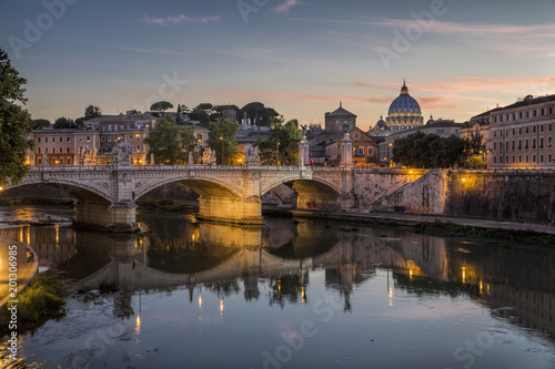 St Peter's Cathedral and the river Tiber in Rome at dusk © Michael Evans