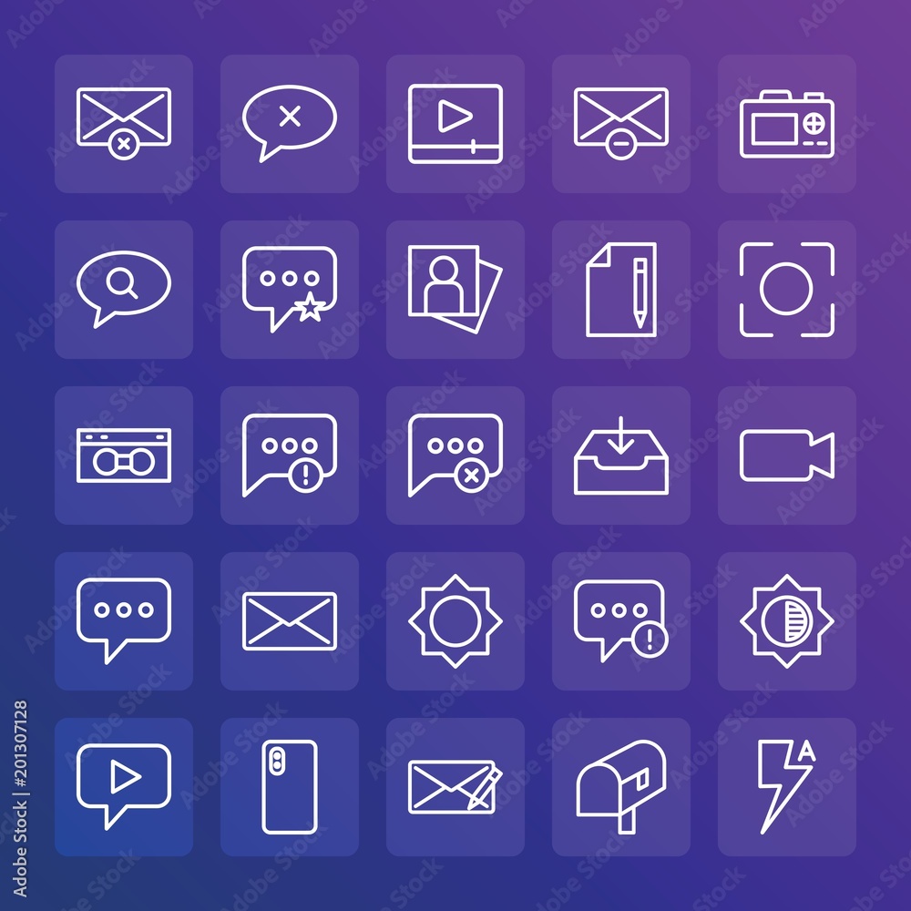 Modern Simple Set of chat and messenger, video, photos, email Vector outline Icons. ..Contains such Icons as dslr, remove, icon, dark and more on gradient background. Fully Editable. Pixel Perfect. Modern Simple Set of chat and messenger, video, photos, email Vector outline Icons. ..Contains such Icons as dslr, remove, icon, dark and more on gradient background. Fully Editable. Pixel Perfect.