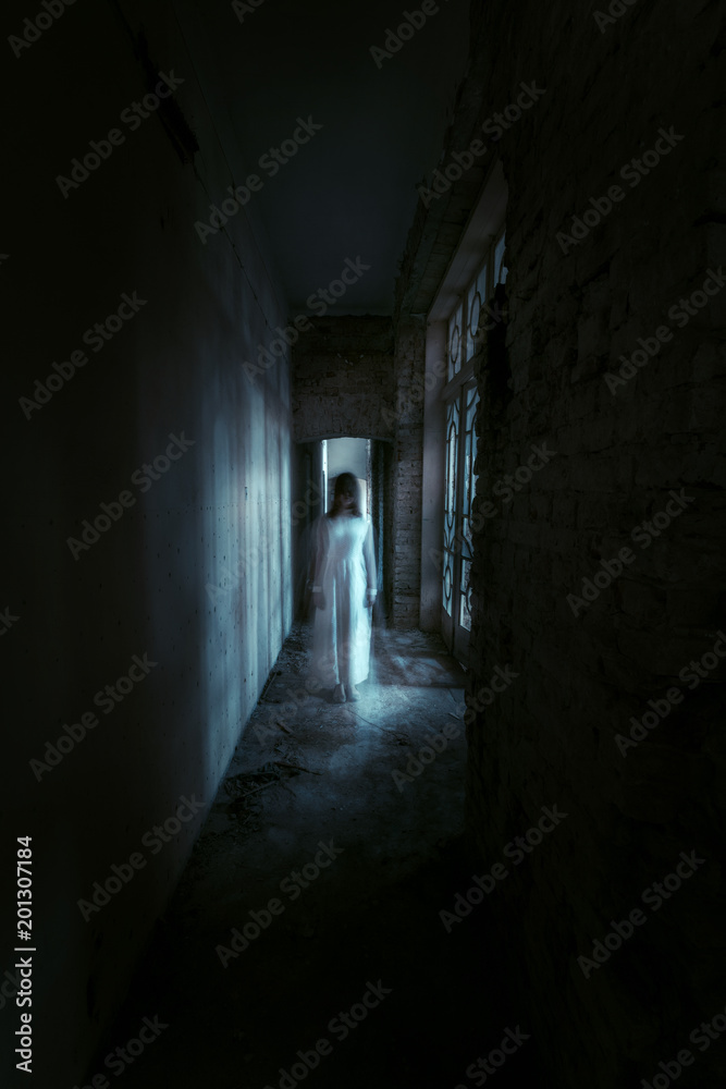 Horror ghost girl in abandoned building
