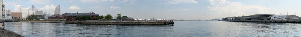 Kanagawa,Japan-April 19, 2018: Panorama view of Yokohama Port, a gateway to the greater Tokyo area.